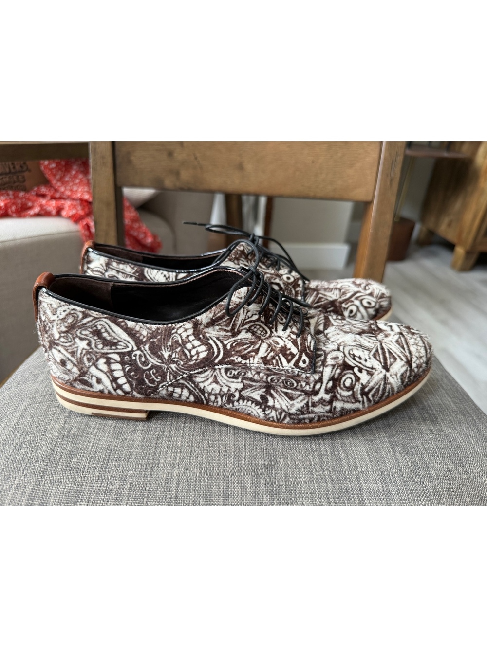 AGL Attilio Giusti Leombruni Brown and Cream Patterned Leather Oxfords